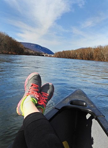 Mathiesen kicks back with her feet up while floating back to the boat launch.