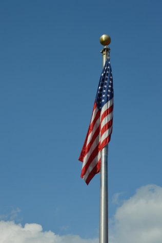 The American flag settling over Misericordia Universitys Mangelsdorf field.