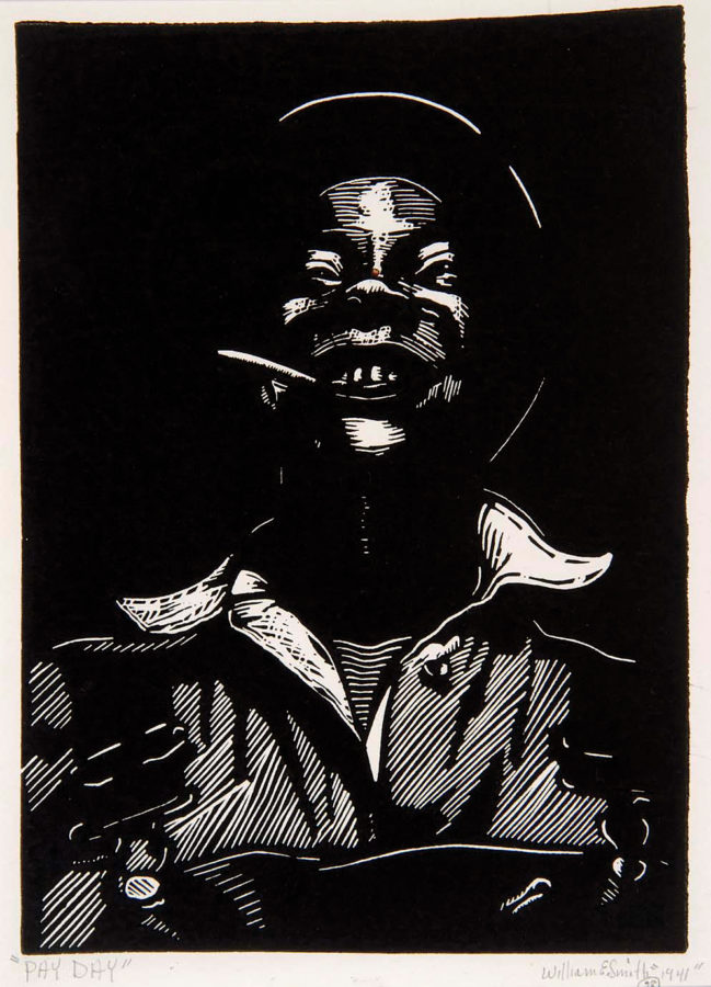 +A+linoleum+cut+print+created+by+William+E.+Smith+titled+Pay+Day.+Smith+used+linoleum+prints+to+highlight+the+conditions+of+Black+Americans+during+the+Great+Depression.