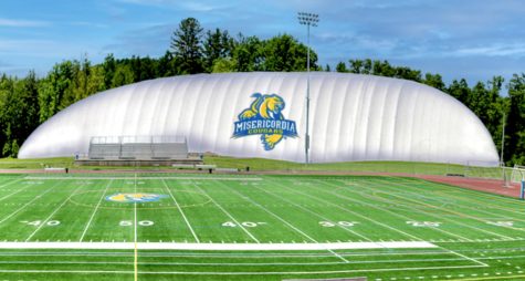 A rendered prototype of the sports dome that will be built on Misericordia’s campus