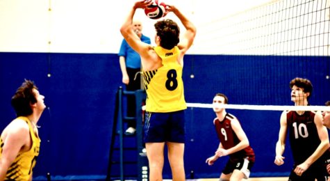 Gannon DeFrain sets the ball during a match
against Elmira, from Misericordia Athletics