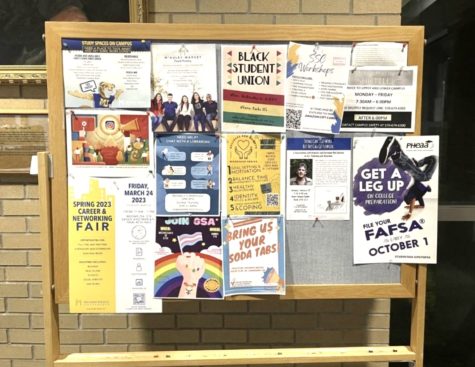 A bulletin board that contains information about clubs and events
on Misericordia’s campus