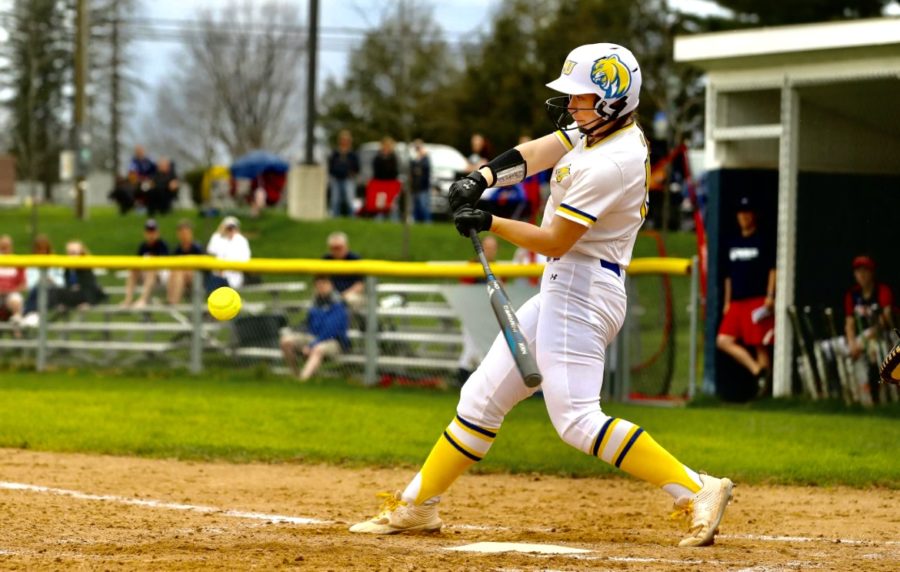 Kaitlin Redling focuses on making a hit at bat in a game against FDU.